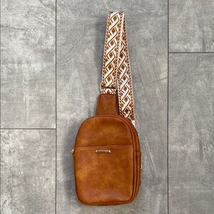 Brown Crossbody Sling Bag With Guitar Strap